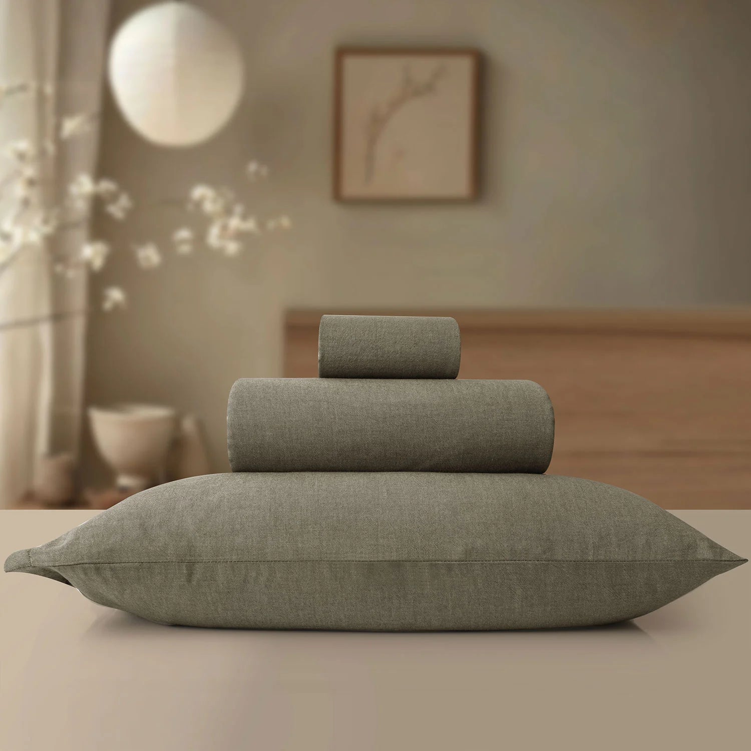 LINEN COTTON BEDSHEETS - EVERYDAY SOFTNESS OLIVE