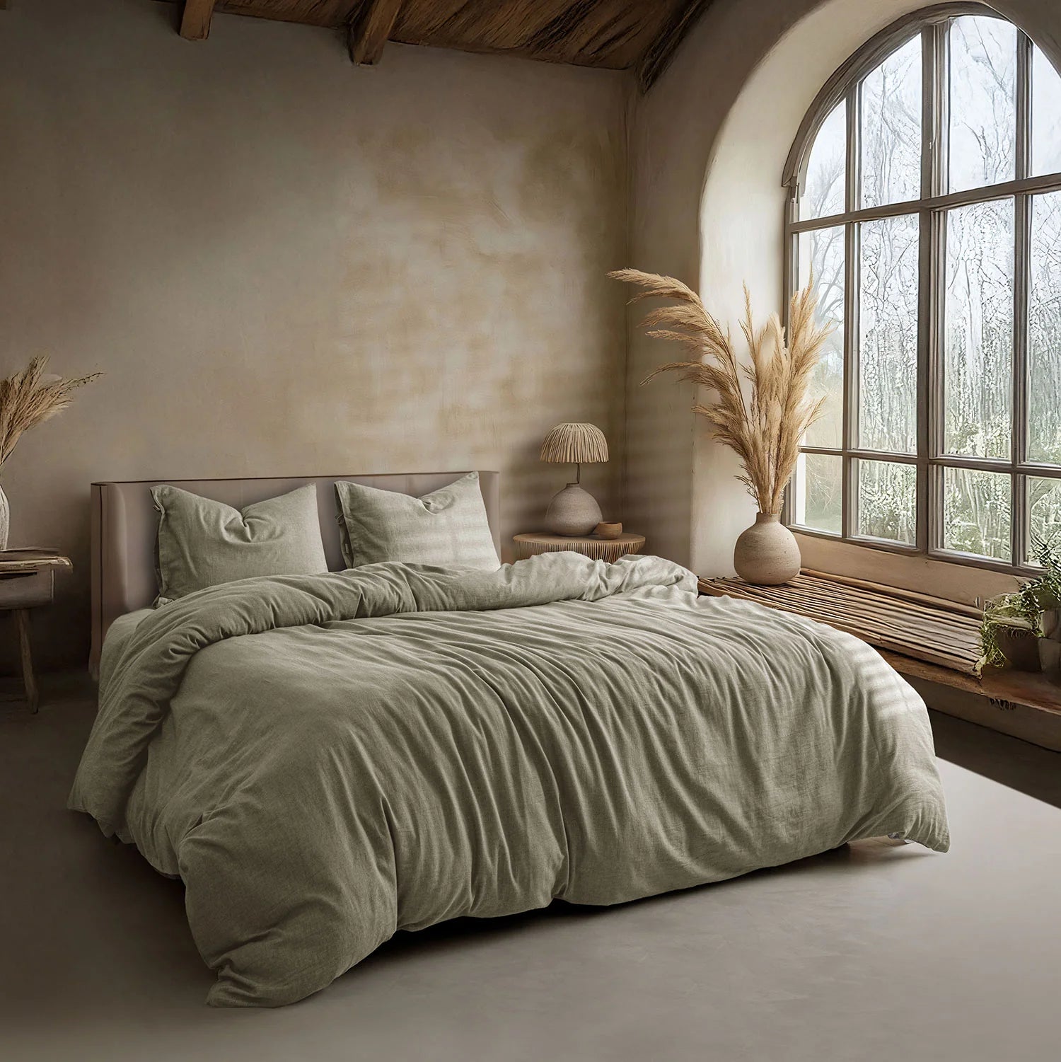 LINEN COTTON BEDSHEETS - EVERYDAY SOFTNESS OLIVE