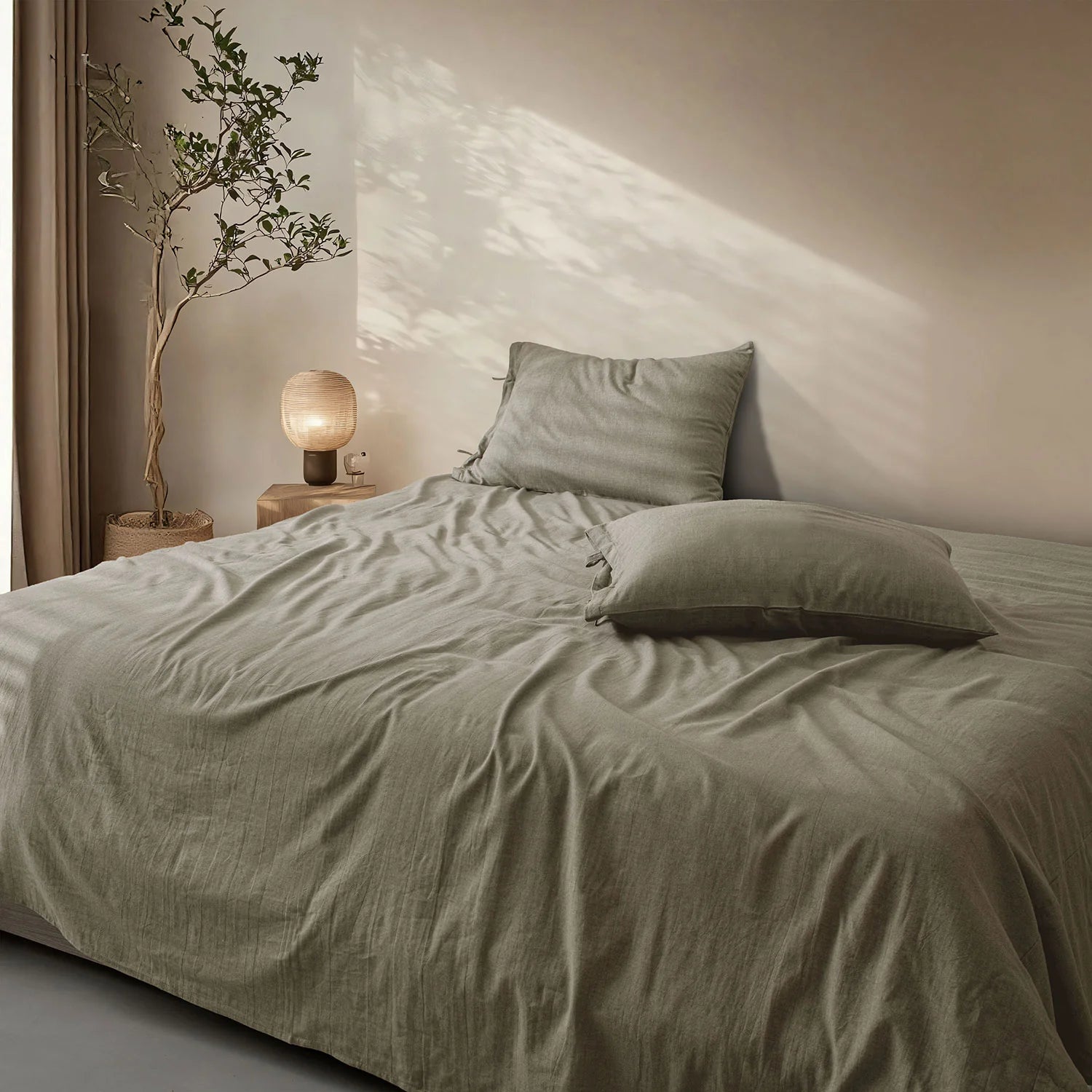 LINEN COTTON BEDSHEETS - EVERYDAY SOFTNESS OLIVE