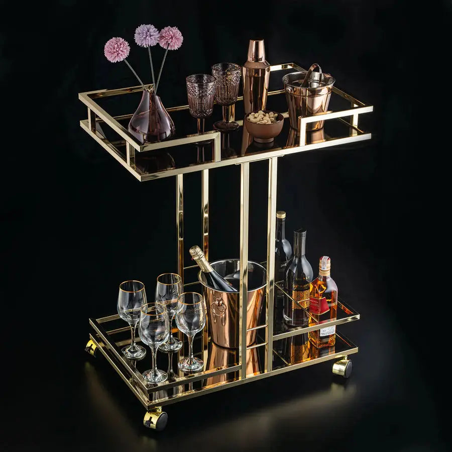 Opulent Glass Trolley with Gold-Bronze Accents - grahsajja