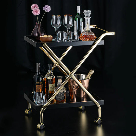 Elegant Black Glass Trolley with Gold Steel Frame - grahsajja