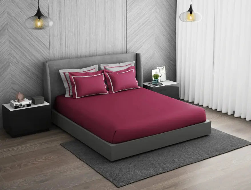 Spaces Hygro Cotton King Size Bedsheet Dark Violet with 4PCs Pillow Cover - grahsajja