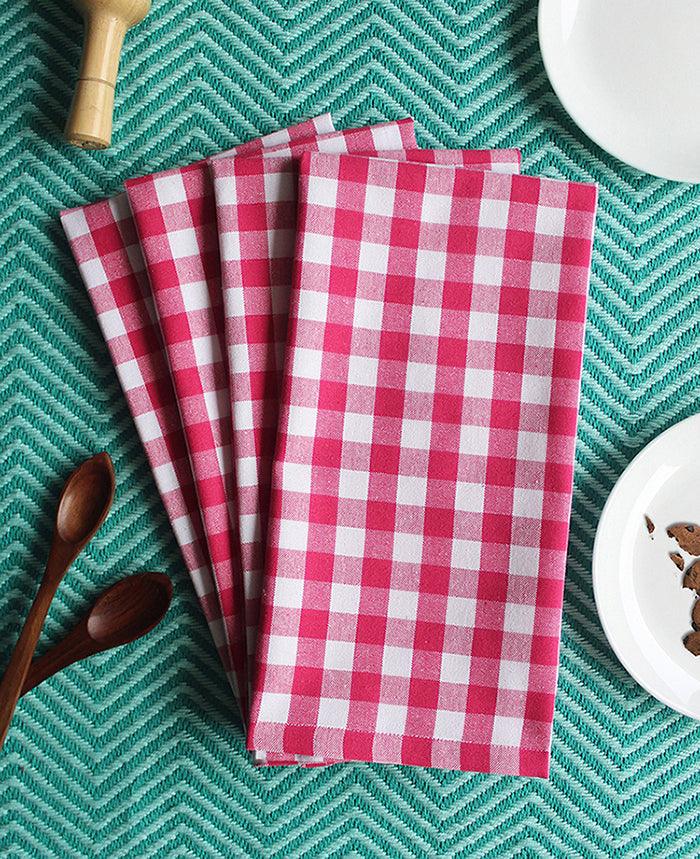 Linen Tea towel Gingham Pack Of 4 Pink - grahsajja