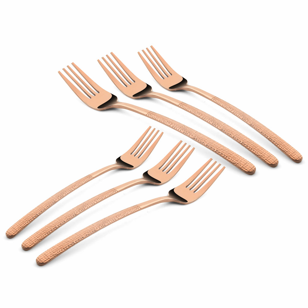 Chef Vicky Ratnani's Signature Collection By FnS Sorrento Rose Gold Stainless Steel Dessert Fork 6 Pcs Set