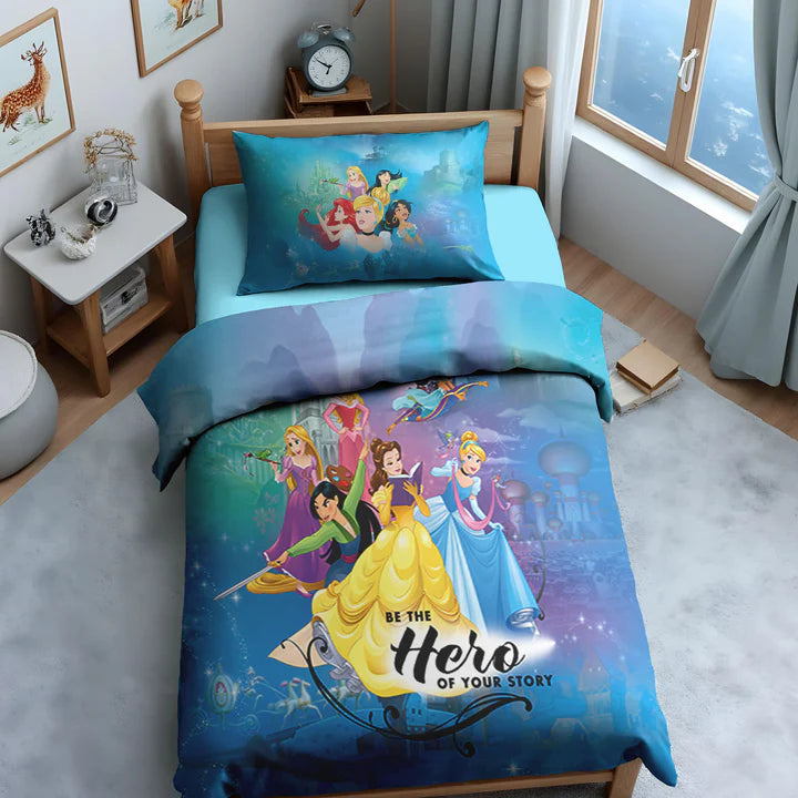 Disney Princess Digital Printed 300TC Cotton Bedsheet (Blue)
