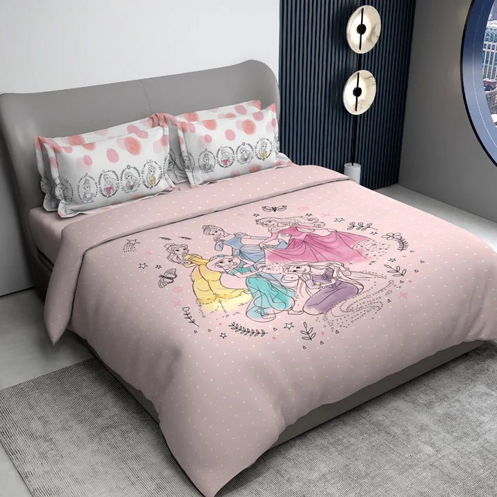 Disney Princess Digital Printed 300TC Cotton Bedsheet (Pink)