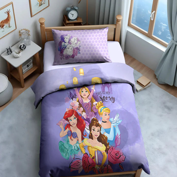 Disney Princess Digital Printed 300TC Cotton Bedsheet (Purple)
