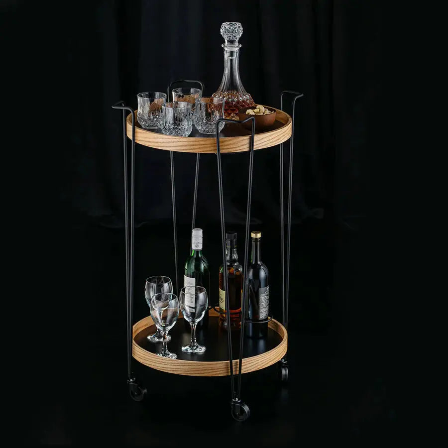 Circular Wooden Serving Cart - grahsajja