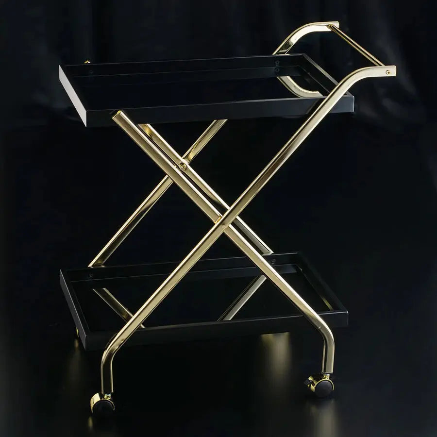 Elegant Black Glass Trolley with Gold Steel Frame - grahsajja