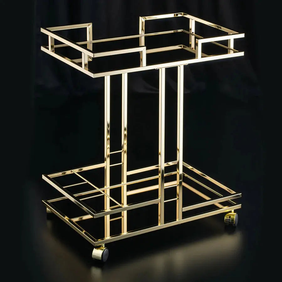 Opulent Glass Trolley with Gold-Bronze Accents - grahsajja