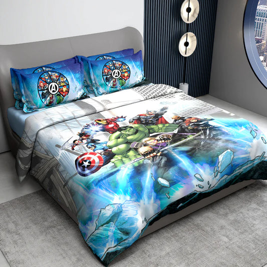 Marvel Avengers Digital Printed 300TC Cotton Bedsheet (Blue)