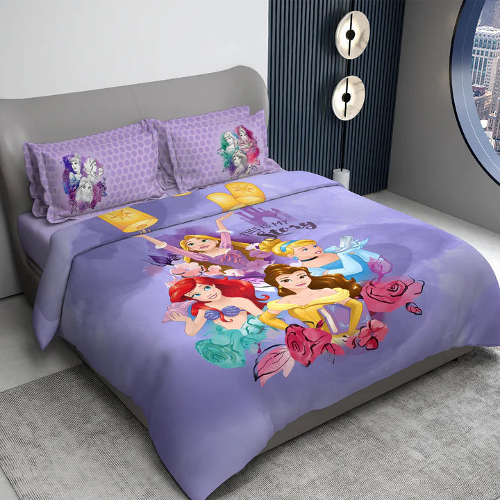 Disney Princess Digital Printed 300TC Cotton Bedsheet (Purple)