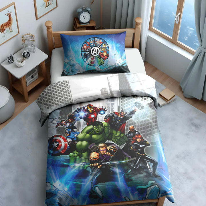 Marvel Avengers Digital Printed 300TC Cotton Bedsheet (Blue)