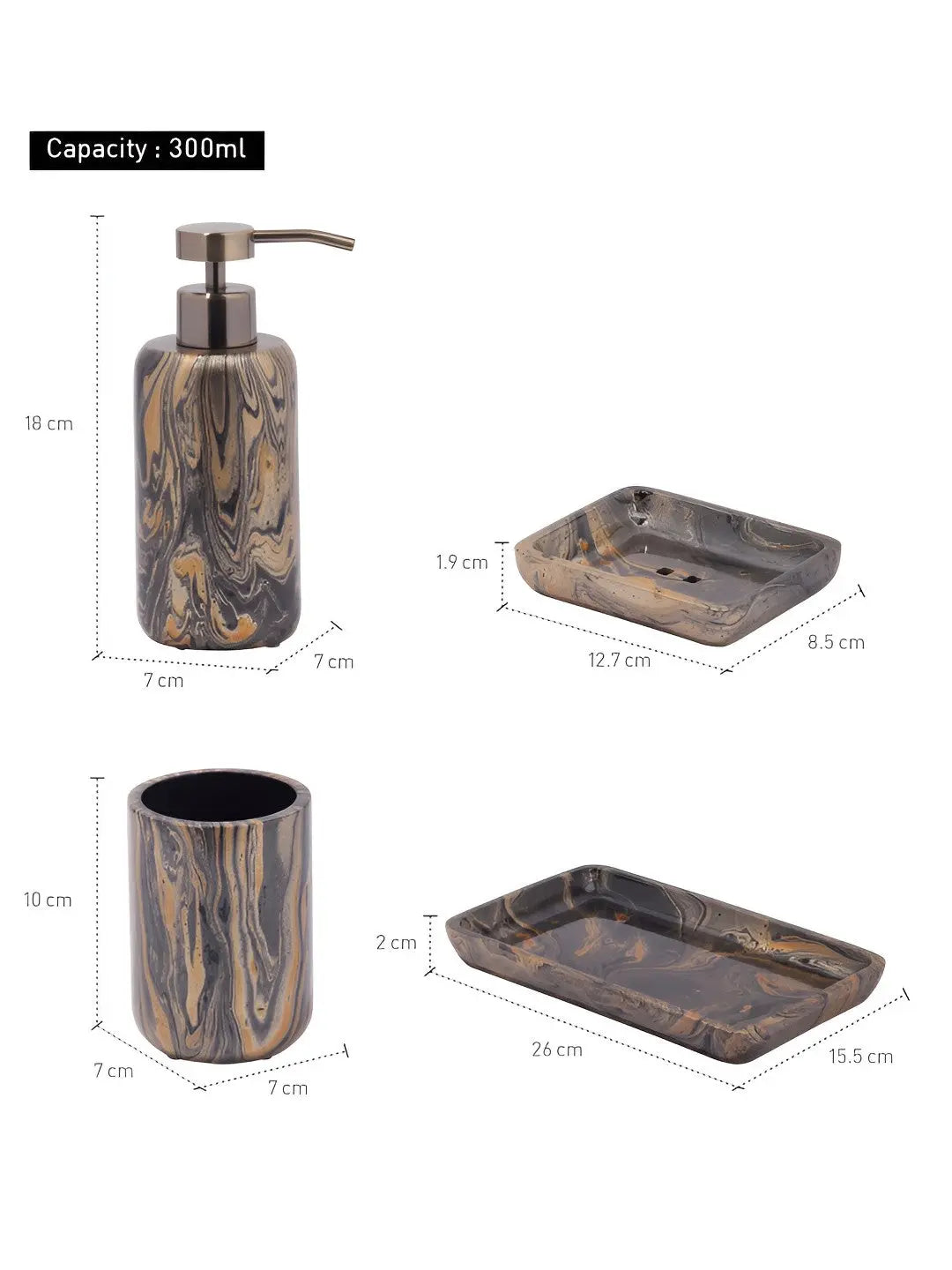 Black & Brown 4 piece Abstract Polyresin Bath Accessories Set - grahsajja