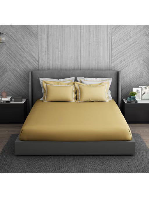 Spaces Hygro Cotton King Size Bedsheet Gold with 4PCs Pillow Cover - grahsajja