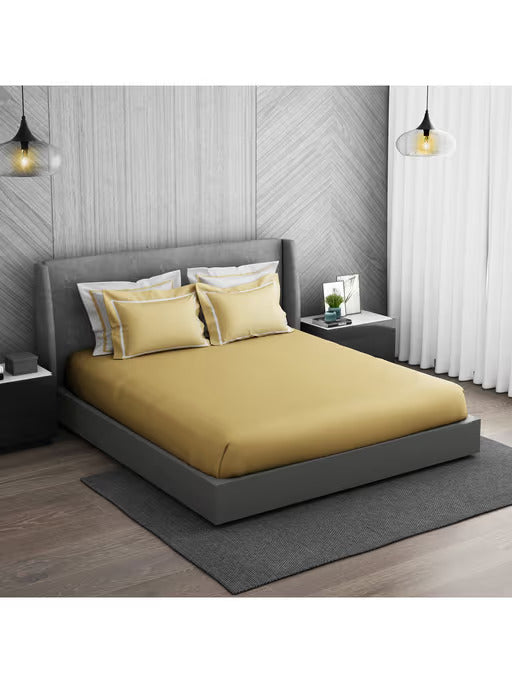 Spaces Hygro Cotton King Size Bedsheet Gold with 4PCs Pillow Cover - grahsajja