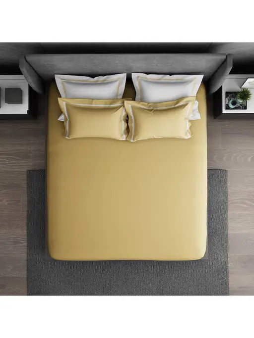 Spaces Hygro Cotton King Size Bedsheet Gold with 4PCs Pillow Cover - grahsajja