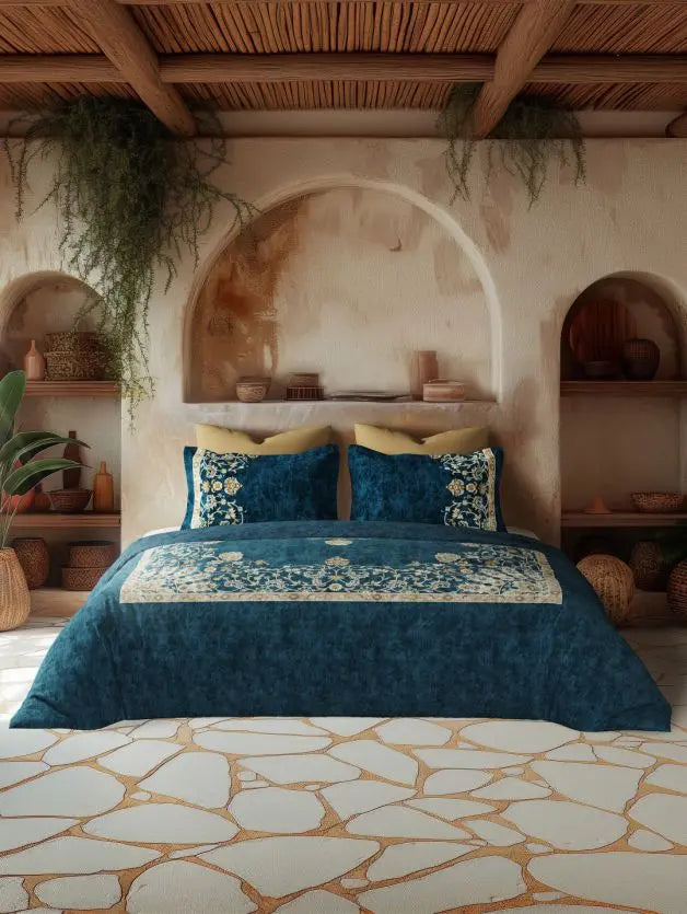 D'decor Live Beautiful Medallion Bed In a Bag Serai Collection MALLARD BLUE - grahsajja