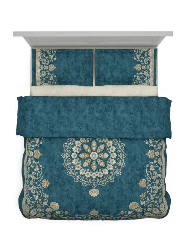 D'decor Live Beautiful Medallion Bed In a Bag Serai Collection MALLARD BLUE - grahsajja