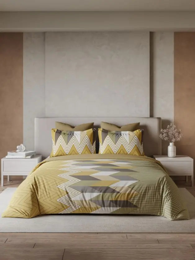 Ddecor Live Beautiful Vega Collection Bedsheet with 2 Pc pillow Covers| Chevronix Mustard Yellow D'Decor