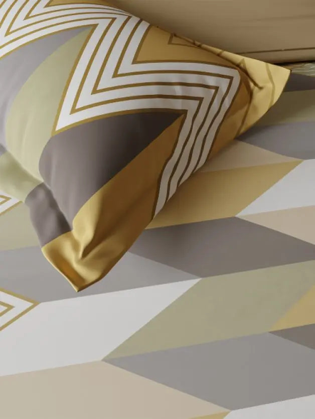 Ddecor Live Beautiful Vega Collection Bedsheet with 2 Pc pillow Covers| Chevronix Mustard Yellow D'Decor