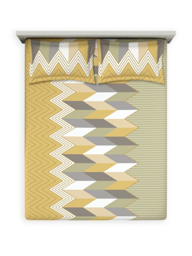 Ddecor Live Beautiful Vega Collection Bedsheet with 2 Pc pillow Covers| Chevronix Mustard Yellow