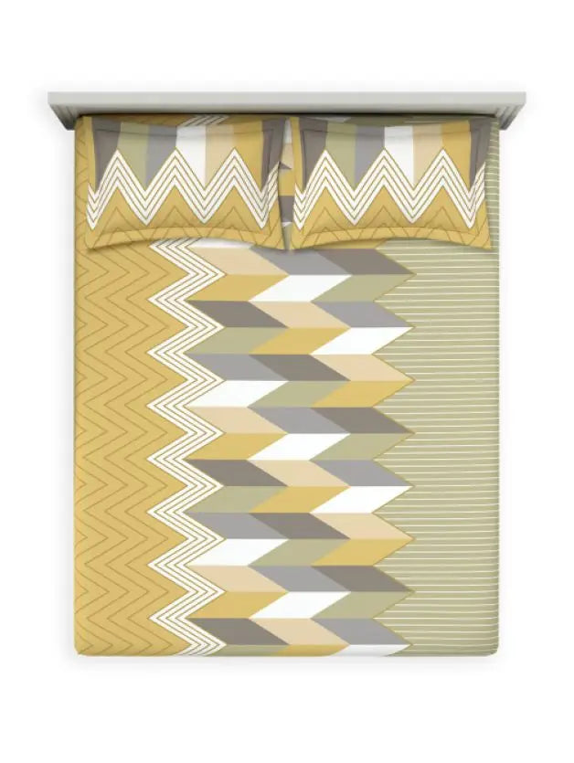 Ddecor Live Beautiful Vega Collection Bedsheet with 2 Pc pillow Covers| Chevronix Mustard Yellow D'Decor