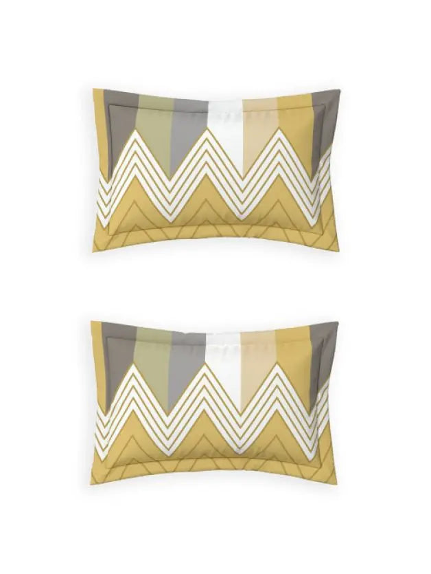Ddecor Live Beautiful Vega Collection Bedsheet with 2 Pc pillow Covers| Chevronix Mustard Yellow D'Decor