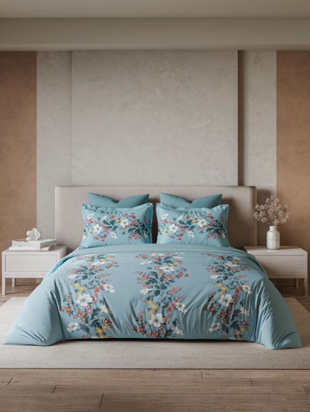 Ddecor Live Beautiful Vega Collection Bedsheet with 2 Pc pillow Covers| Florix blue Glow