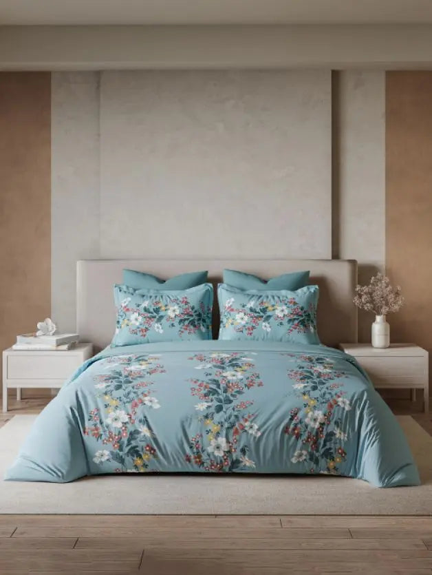 Ddecor Live Beautiful Vega Collection Bedsheet with 2 Pc pillow Covers| Florix blue Glow D'Decor