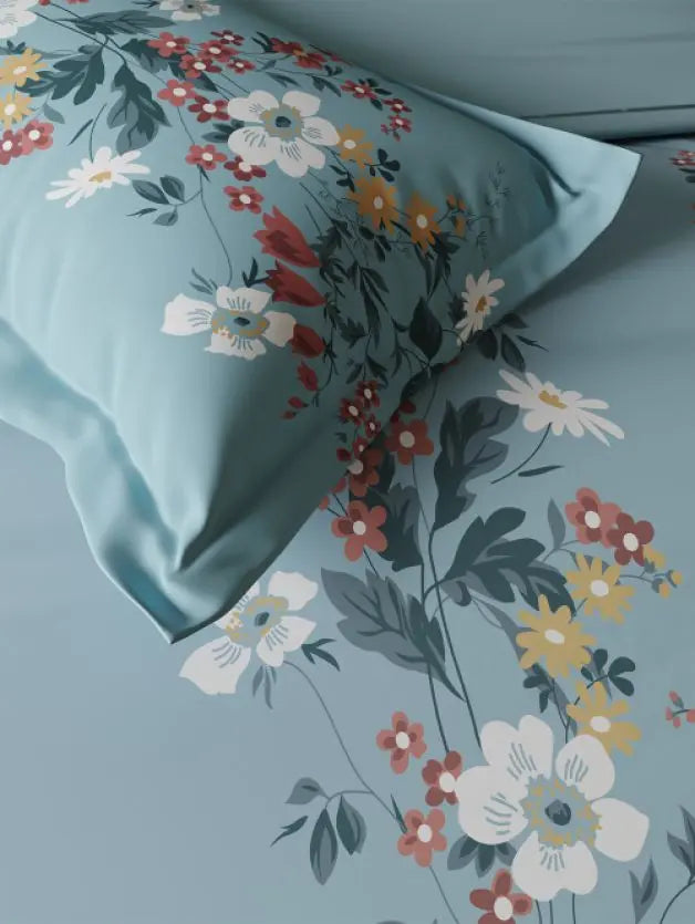Ddecor Live Beautiful Vega Collection Bedsheet with 2 Pc pillow Covers| Florix blue Glow D'Decor