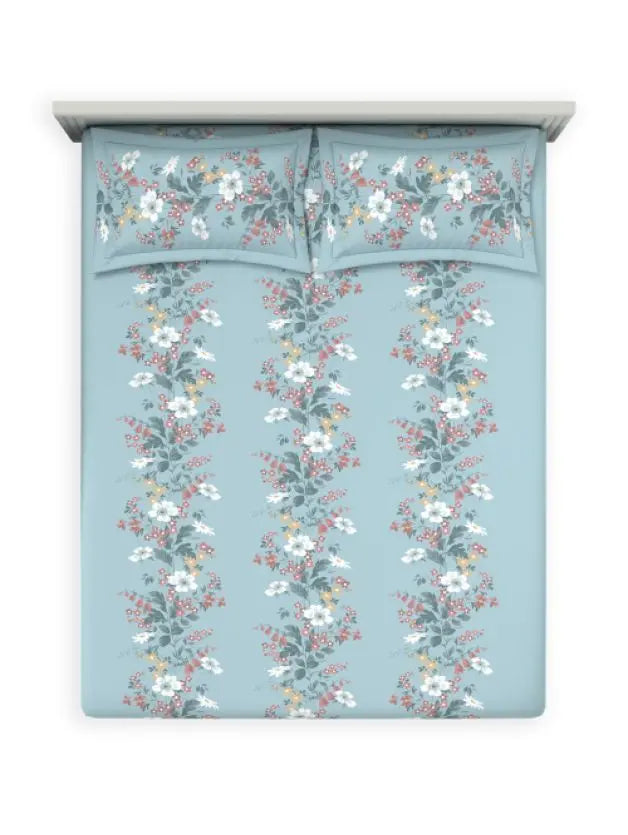 Ddecor Live Beautiful Vega Collection Bedsheet with 2 Pc pillow Covers| Florix blue Glow D'Decor