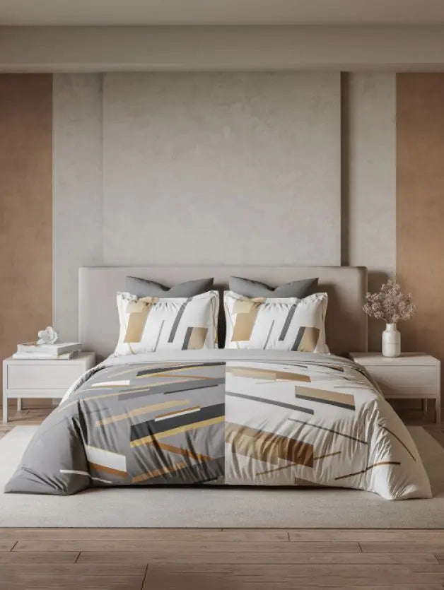 Ddecor Live Beautiful Vega Collection Bedsheet with 2 Pc pillow Covers| Prism Shadow Grey D'Decor