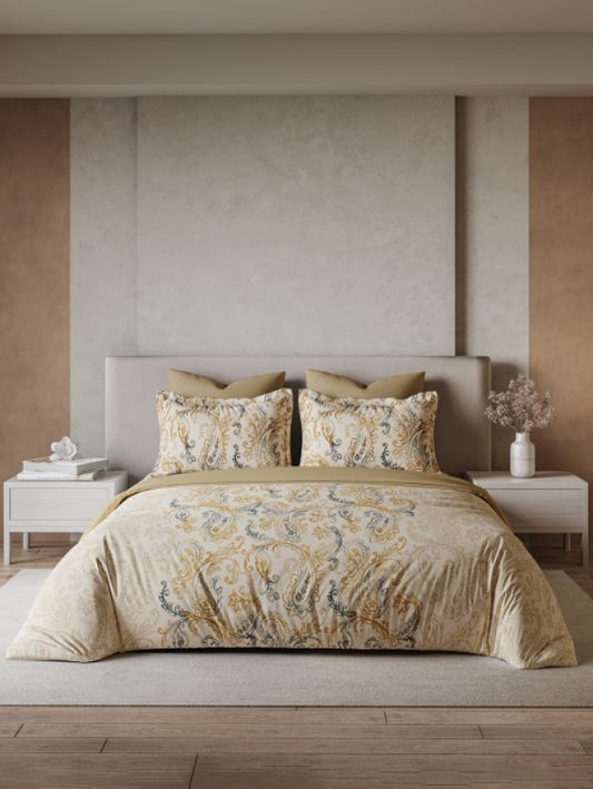 Ddecor Live Beautiful Vega Collection Bedsheet with 2 Pc pillow Covers| Paisley ParkAlmond Buff