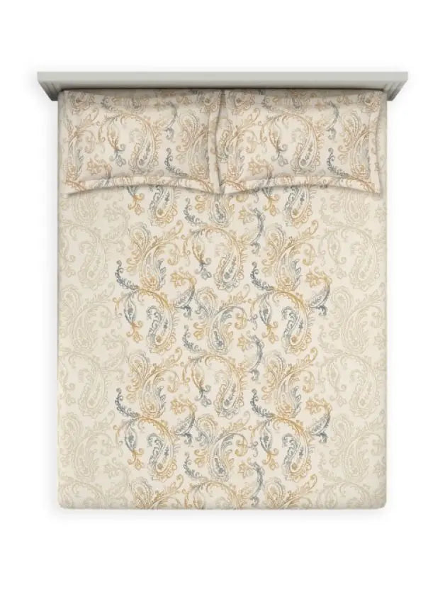 Ddecor Live Beautiful Vega Collection Bedsheet with 2 Pc pillow Covers| Paisley ParkAlmond Buff D'Decor
