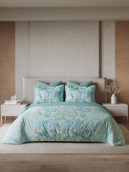 Ddecor Live Beautiful Vega Collection Bedsheet with 2 Pc pillow Covers| Paisley Park Blue Glass