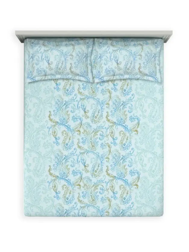 Ddecor Live Beautiful Vega Collection Bedsheet with 2 Pc pillow Covers| Paisley Park Blue Glass D'Decor