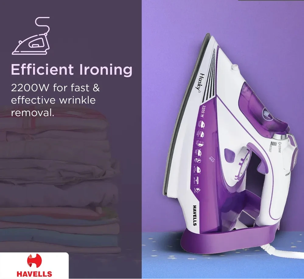 HAVELLS Husky 2200 Watts 320ml Steam Iron (Steam & Spray Burst, Purple)