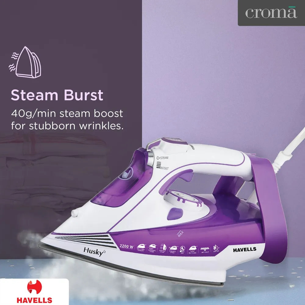 HAVELLS Husky 2200 Watts 320ml Steam Iron (Steam & Spray Burst, Purple)