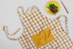 Linen bib apron in Beige Yellow gingham - grahsajja