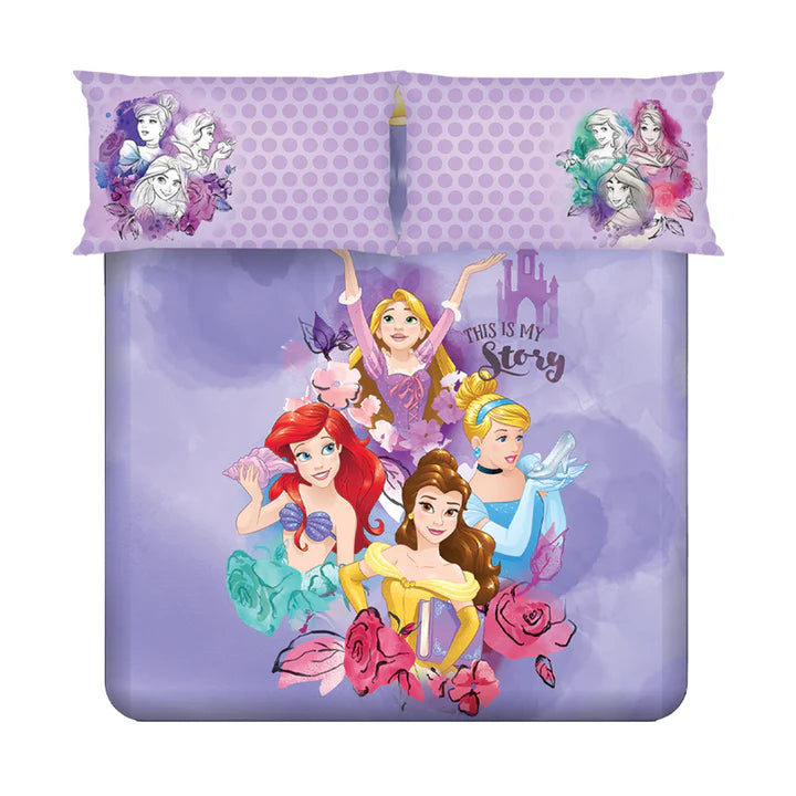 Disney Princess Digital Printed 300TC Cotton Bedsheet (Purple)