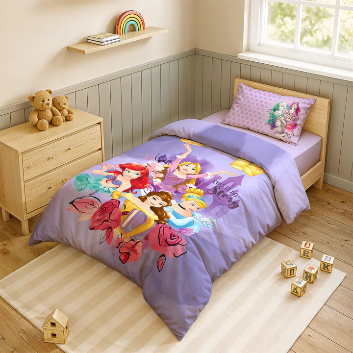 Disney Princess Digital Printed 300TC Cotton Bedsheet (Purple)