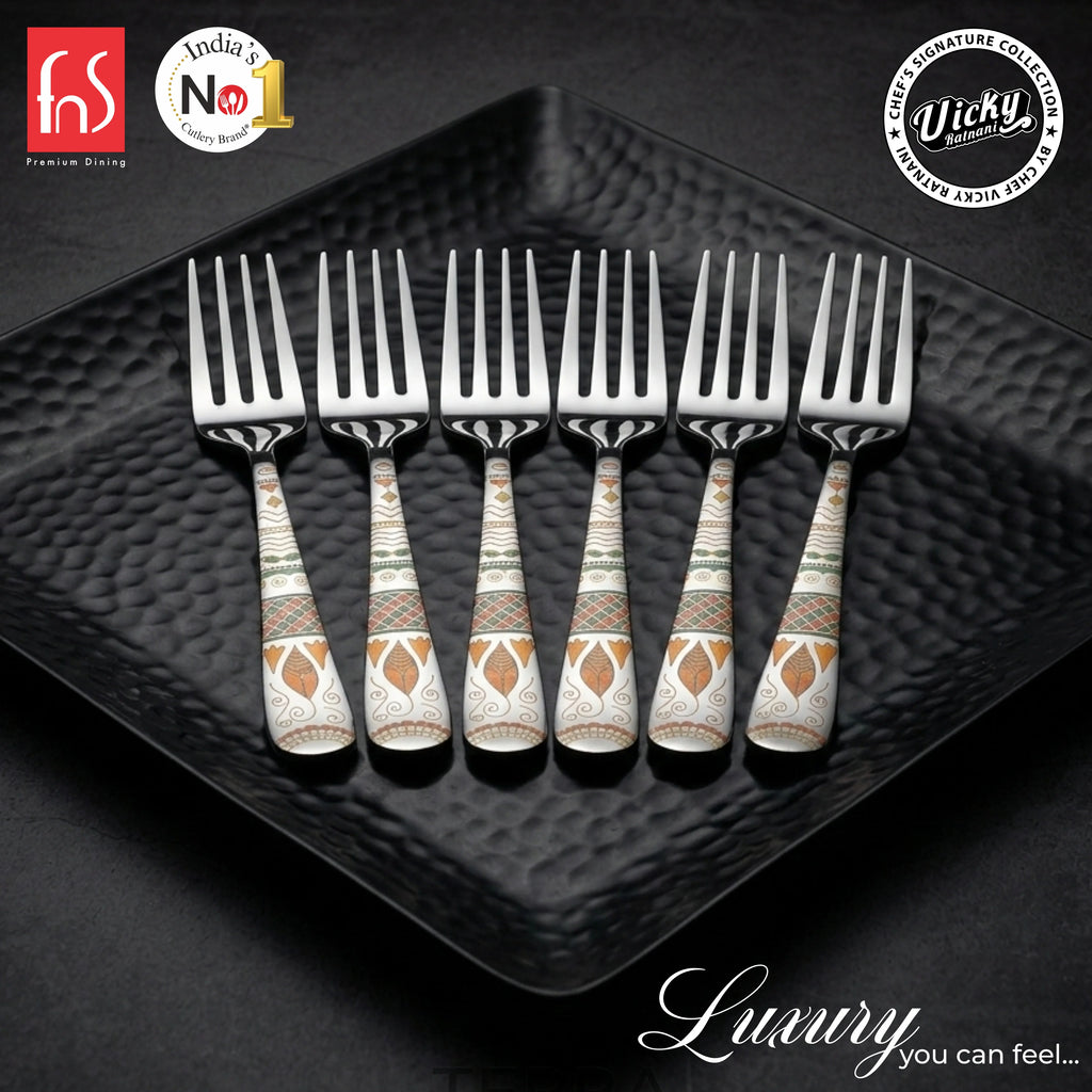 Chef Vicky Ratnani's Signature Collection By FnS Wales Stainless Steel Dessert Fork 6 Pcs Set