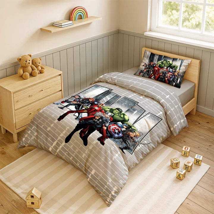 Marvel Avengers Digital Printed 300TC Cotton Bedsheet (Grey)