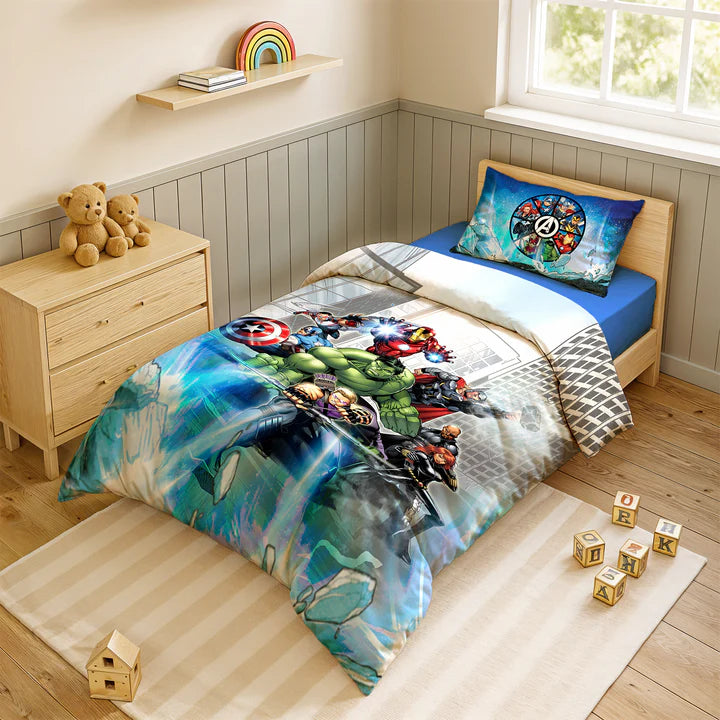 Marvel Avengers Digital Printed 300TC Cotton Bedsheet (Blue)