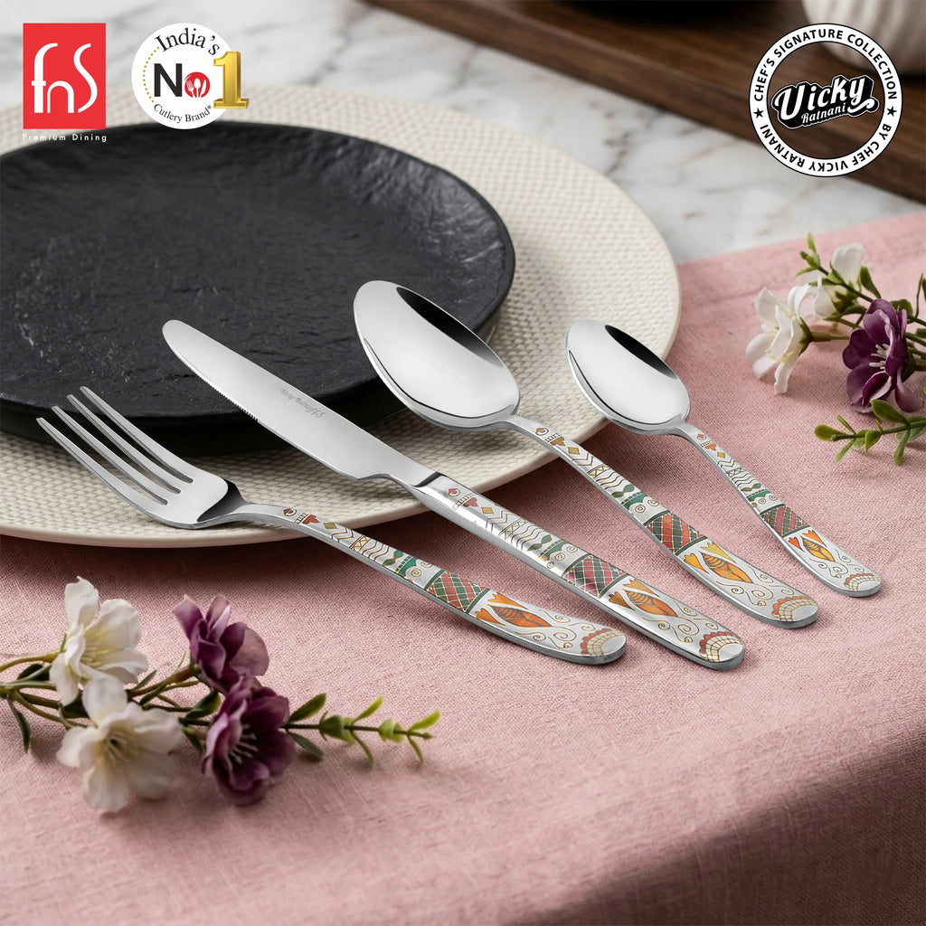 Chef Vicky Ratnani's Signature Collection By FnS Wales Stainless Steel 24 Pcs Cutlery Set with Box Pack
