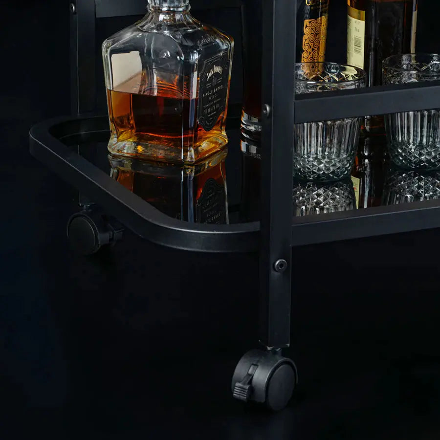 Elegant Glass Serving Cart with Black Metal Detailing - grahsajja