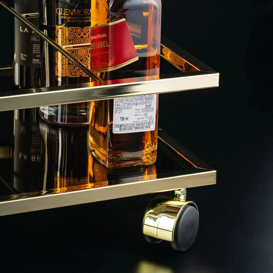 Opulent Glass Trolley with Gold-Bronze Accents - grahsajja