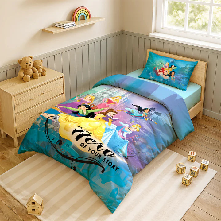 Disney Princess Digital Printed 300TC Cotton Bedsheet (Blue)