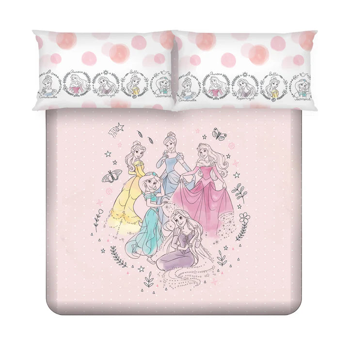 Disney Princess Digital Printed 300TC Cotton Bedsheet (Pink)